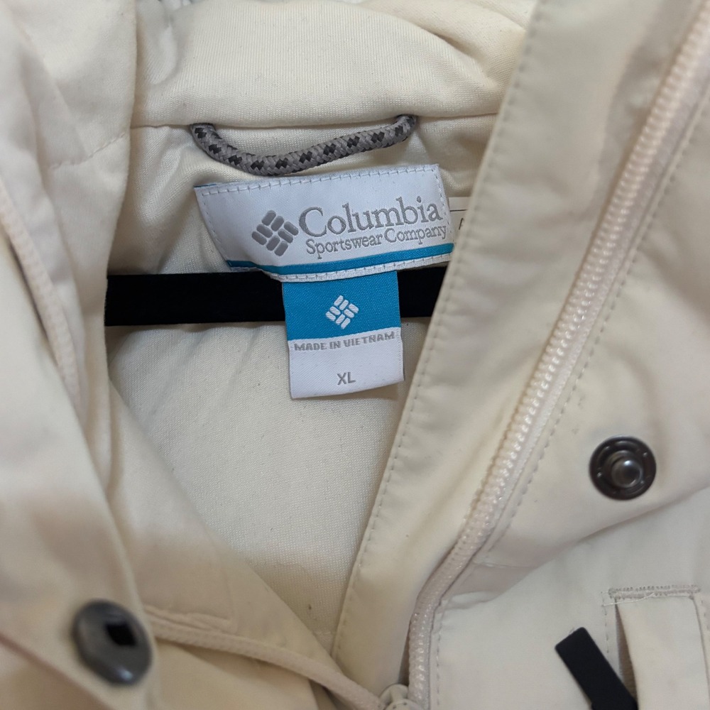 Columbia Omni-Tech Cream Rain Jacket Hooded Cinched Waist Waterproof Womens XL - Picture 3 of 4